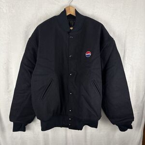 Vintage Pepsi Varsity Bomber Jacket Mens XL Black Wool USA 90s Embroidered